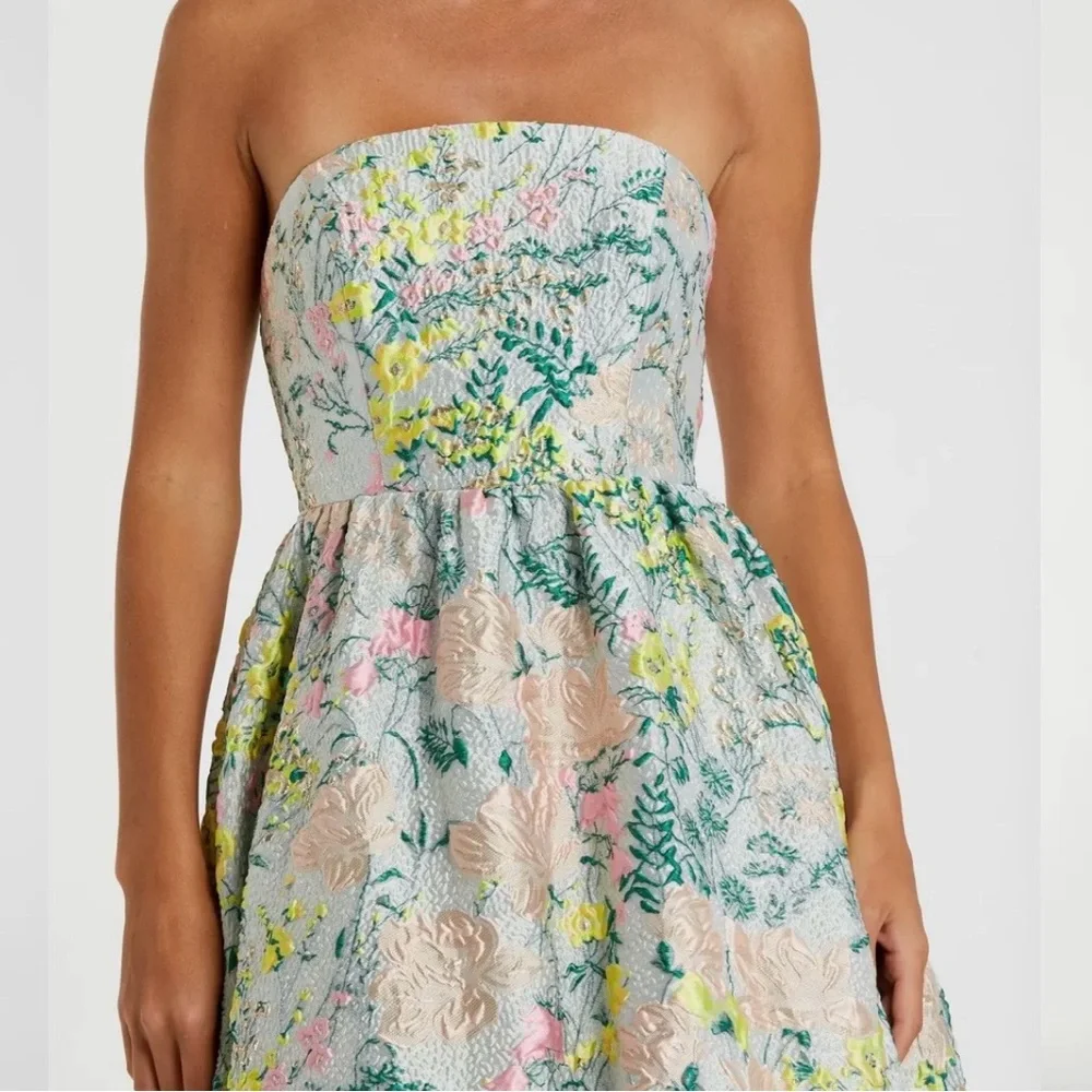 Mac Duggal Strapless Floral Jacquard Gown in Pastel Multi - Picture 2 of 3